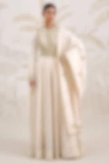 Ivory Chanderi Brocade Zardosi Embroidered Wedding Anarkali Set by Shyam Narayan Prasad at Pernia's Pop Up Shop