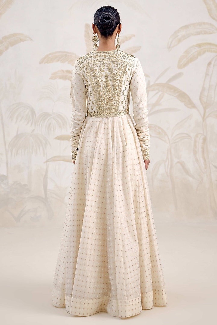 Ivory Chanderi Brocade Zardosi Embroidered Wedding Anarkali Set by Shyam Narayan Prasad at Pernia's Pop Up Shop