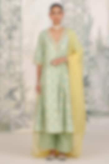 Smoke Green Banarasi Brocade Zardosi Embroidered Kurta Set by Shyam Narayan Prasad at Pernia's Pop Up Shop