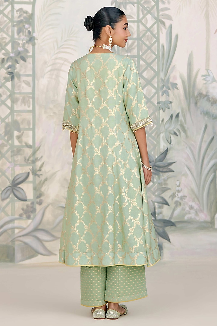 Smoke Green Banarasi Brocade Zardosi Embroidered Kurta Set by Shyam Narayan Prasad at Pernia's Pop Up Shop