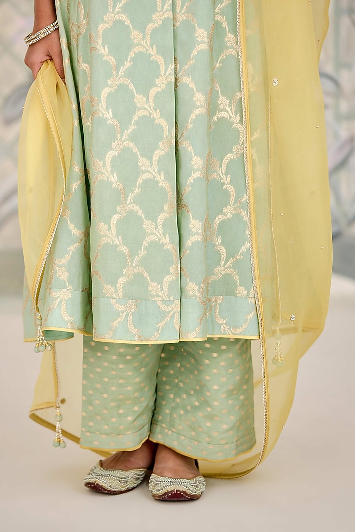 Smoke Green Banarasi Brocade Zardosi Embroidered Kurta Set by Shyam Narayan Prasad at Pernia's Pop Up Shop