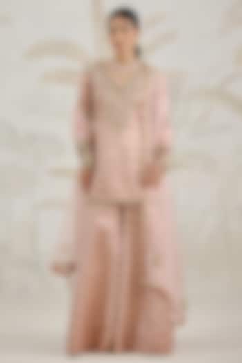 Old Rose Pink Silk Brocade Zardosi Embroidered Wedding Sharara Set by Shyam Narayan Prasad at Pernia's Pop Up Shop