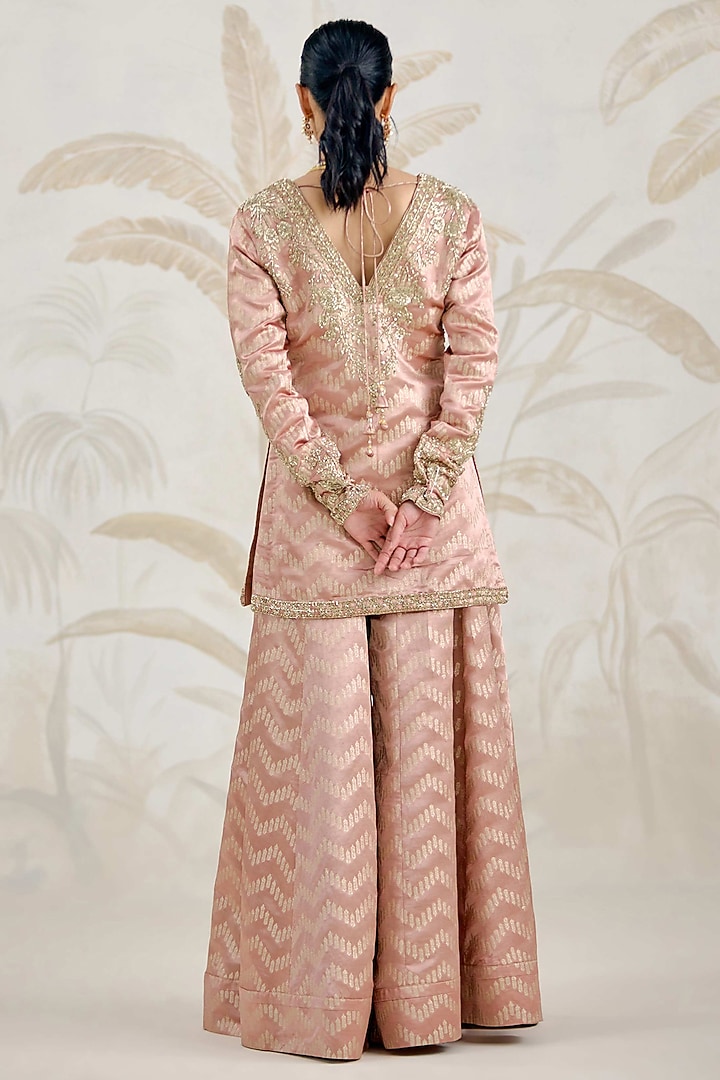 Old Rose Pink Silk Brocade Zardosi Embroidered Wedding Sharara Set by Shyam Narayan Prasad at Pernia's Pop Up Shop