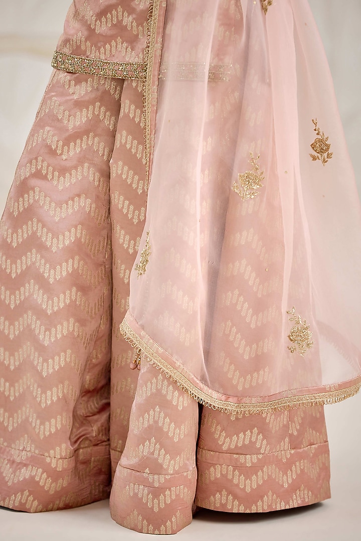 Old Rose Pink Silk Brocade Zardosi Embroidered Wedding Sharara Set by Shyam Narayan Prasad at Pernia's Pop Up Shop