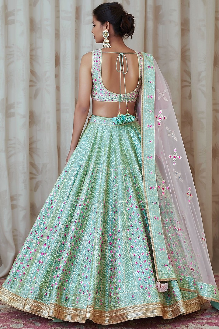 Sea Green Embroidered Wedding Lehenga Set by Shyam Narayan Prasad at Pernia's Pop Up Shop