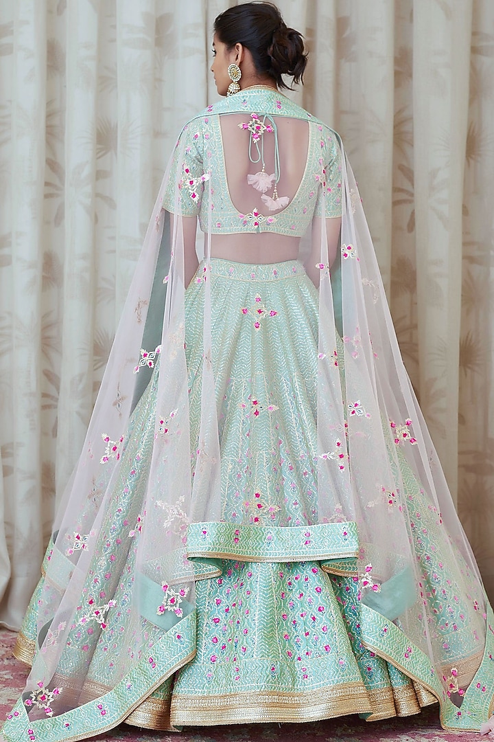 Sea Green Thread Embroidered Wedding Lehenga Set by Shyam Narayan Prasad at Pernia's Pop Up Shop
