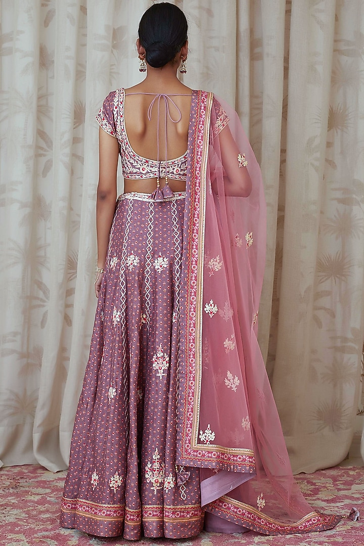 Purple Printed & Embroidered Wedding Lehenga Set by Shyam Narayan Prasad at Pernia's Pop Up Shop