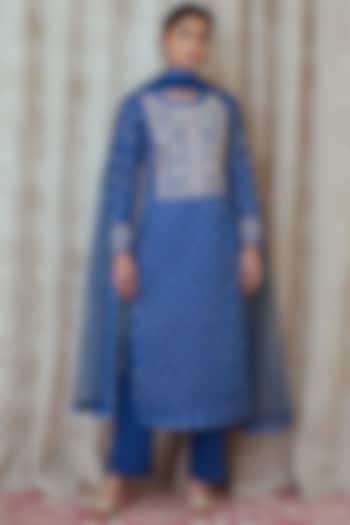 Royal Blue Zardosi Embroidered Kurta Set by Shyam Narayan Prasad at Pernia's Pop Up Shop