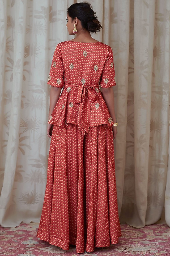 Orange Cotton Satin Block Printed Flared Pant Set by Shyam Narayan Prasad at Pernia's Pop Up Shop