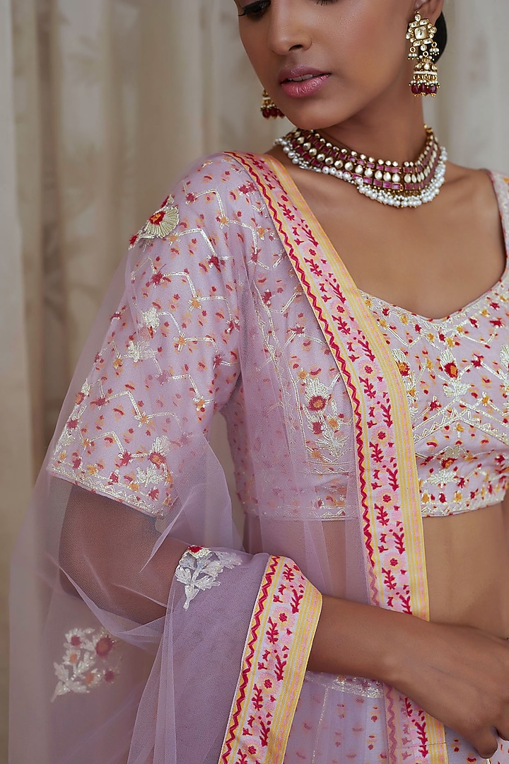 Light Lavender Embroidered Wedding Lehenga Set by Shyam Narayan Prasad at Pernia's Pop Up Shop