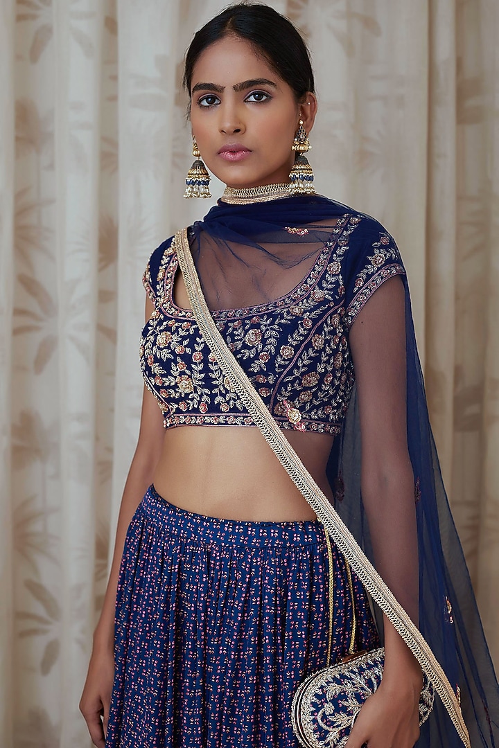 Blue Embroidered Wedding Lehenga Set by Shyam Narayan Prasad at Pernia's Pop Up Shop