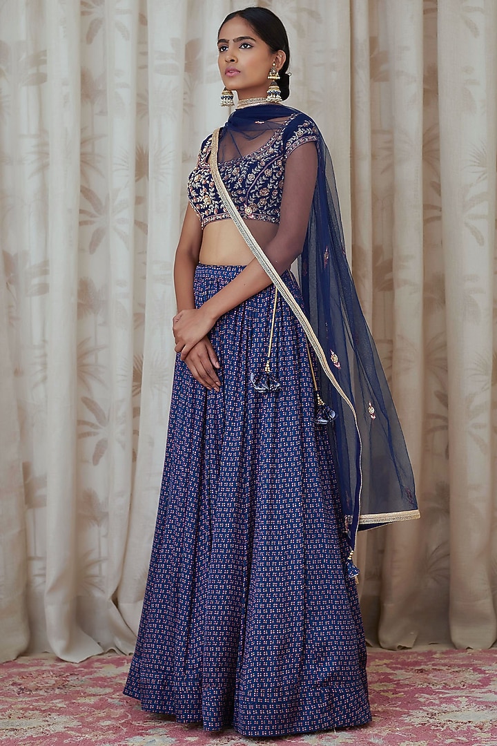 Blue Embroidered Wedding Lehenga Set by Shyam Narayan Prasad at Pernia's Pop Up Shop