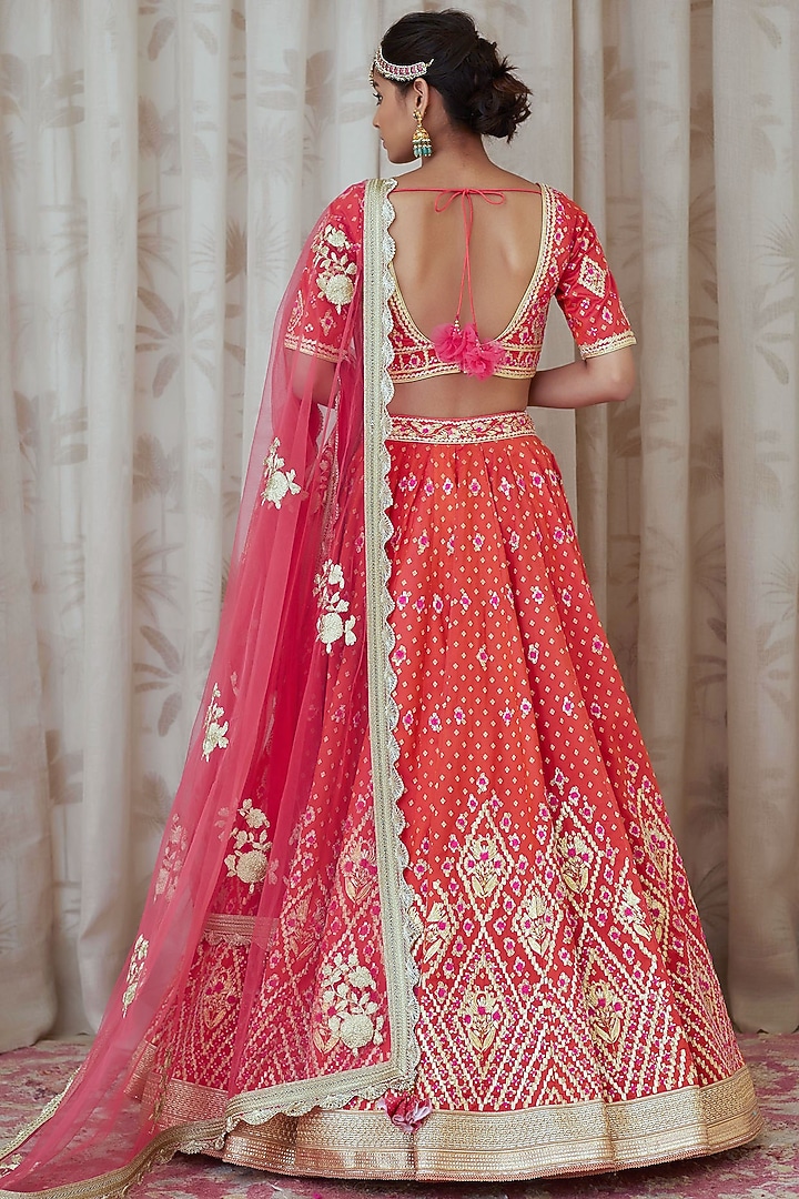 Rust Orange Embroidered Wedding Lehenga Set by Shyam Narayan Prasad at Pernia's Pop Up Shop