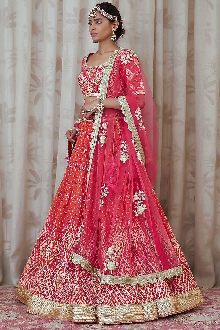Rust Orange Embroidered Wedding Lehenga Set by Shyam Narayan Prasad at Pernia's Pop Up Shop