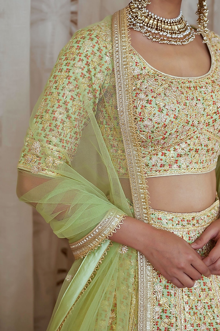 Lemon Green Embroidered Wedding Lehenga Set by Shyam Narayan Prasad at Pernia's Pop Up Shop