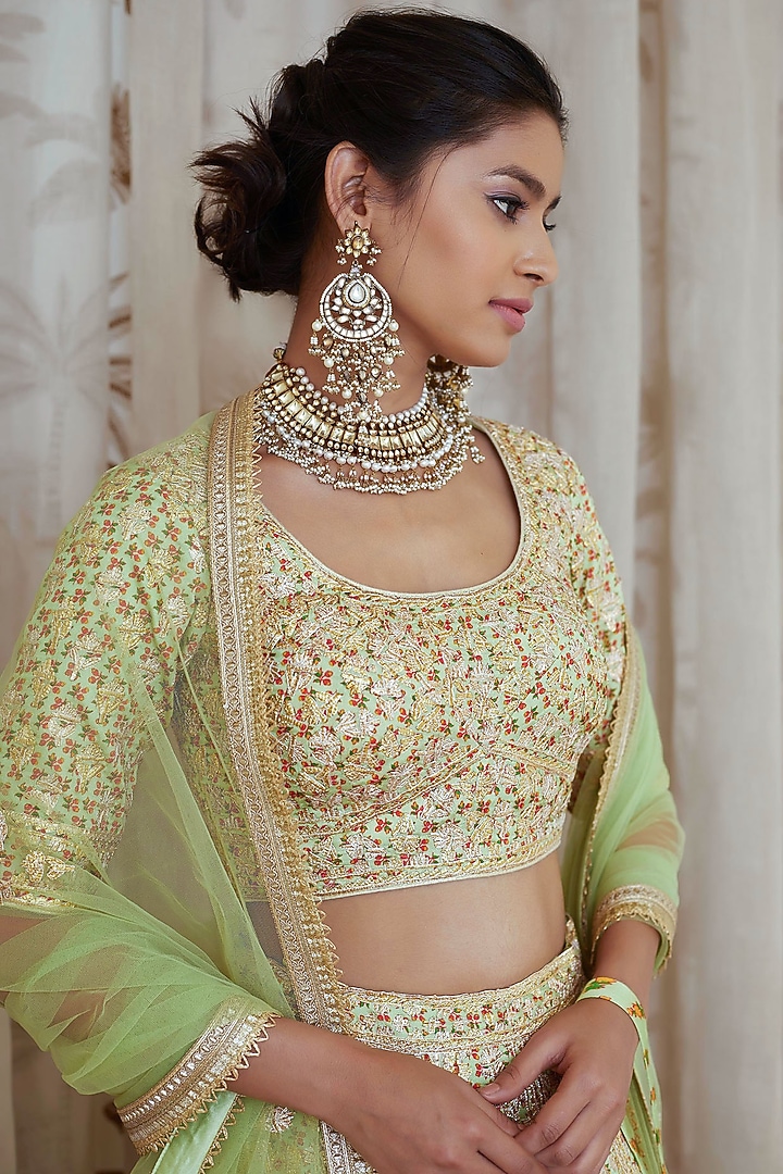 Lemon Green Embroidered Wedding Lehenga Set by Shyam Narayan Prasad at Pernia's Pop Up Shop