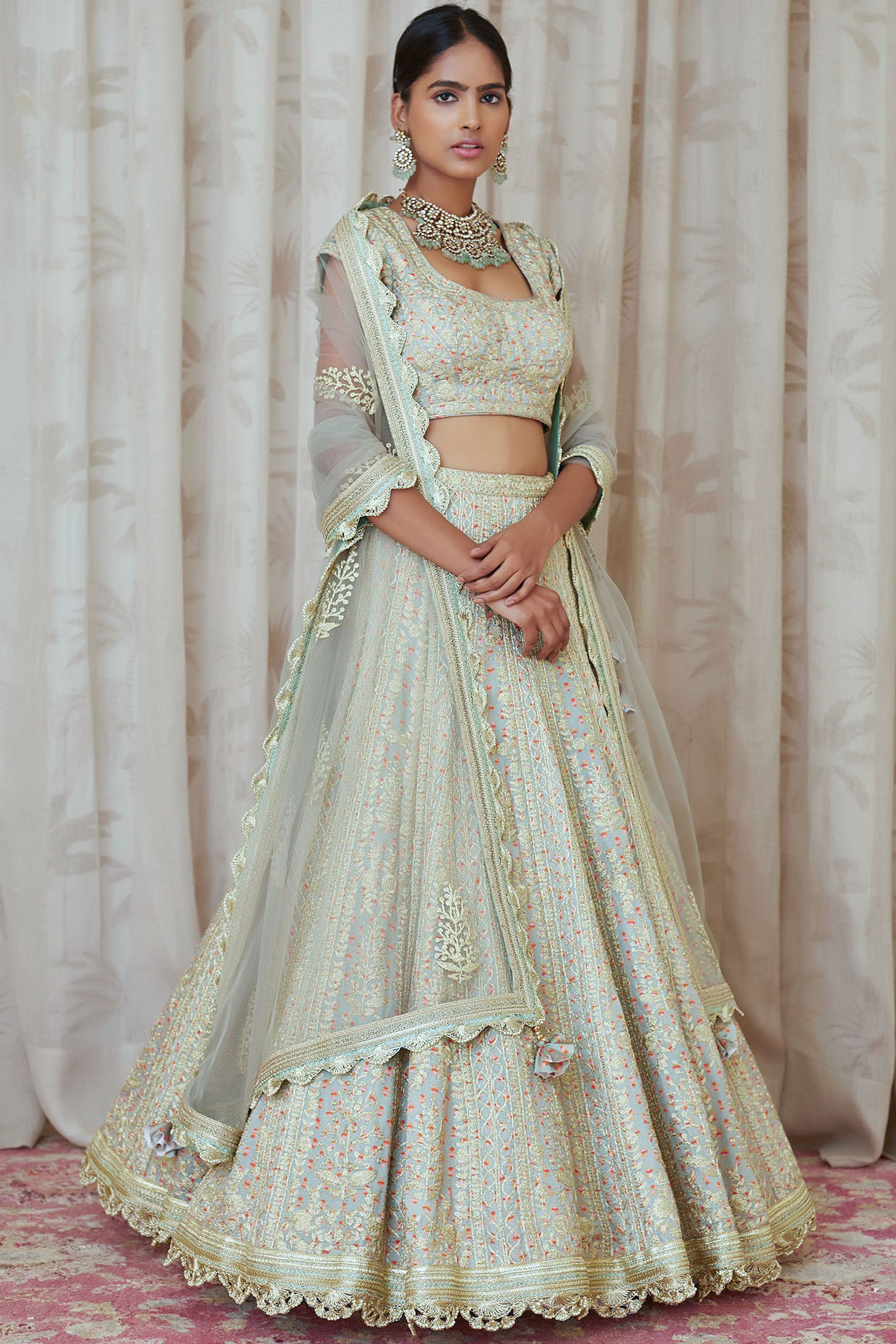 White Net Embroidered Reception Wedding Heavy Border Lehenga Choli