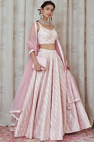 Light Pink Embroidered Lehenga Set by Shyam Narayan Prasad