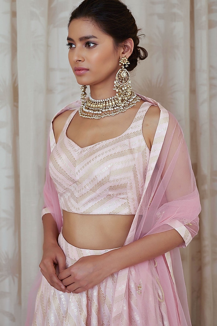 Light Pink Embroidered Wedding Lehenga Set by Shyam Narayan Prasad at Pernia's Pop Up Shop