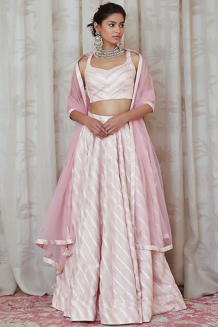 Light Pink Embroidered Wedding Lehenga Set by Shyam Narayan Prasad at Pernia's Pop Up Shop
