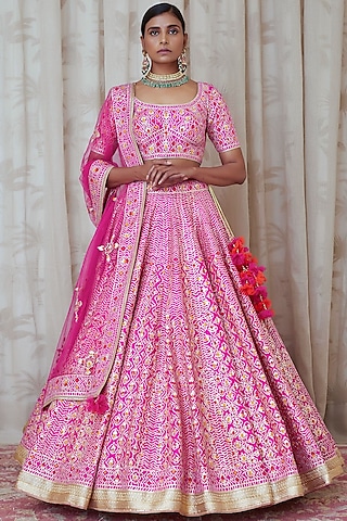 Magenta Pink Embroidered Lehenga Set by Shyam Narayan Prasad