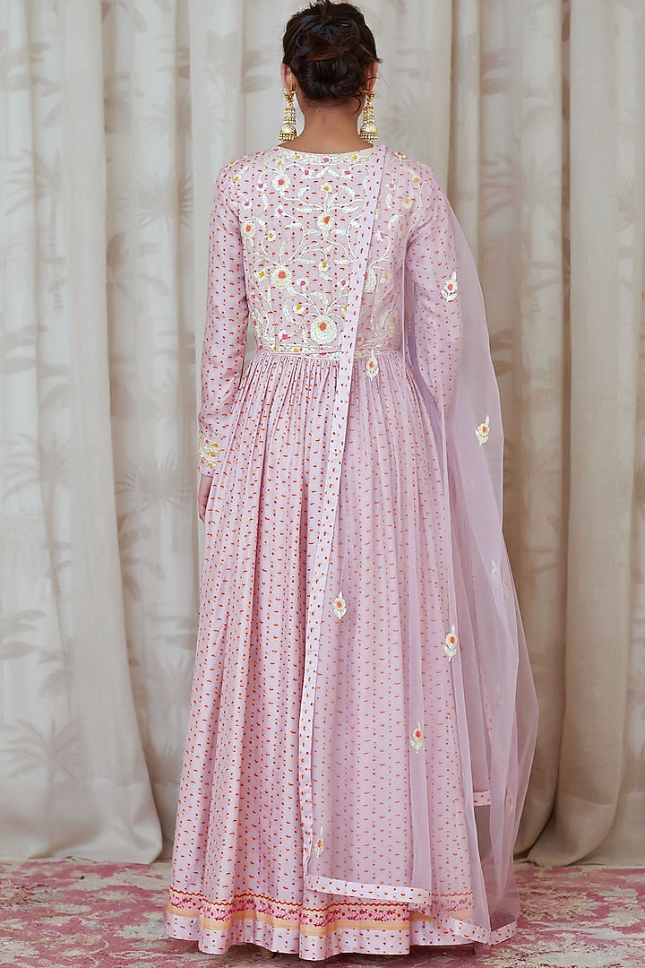 Lavender Embroidered Party Wear Anarkali Set by Shyam Narayan Prasad at Pernia's Pop Up Shop