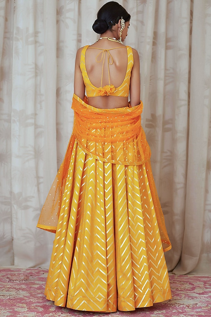 Mustard Zardosi Embroidered Wedding Lehenga Set by Shyam Narayan Prasad at Pernia's Pop Up Shop