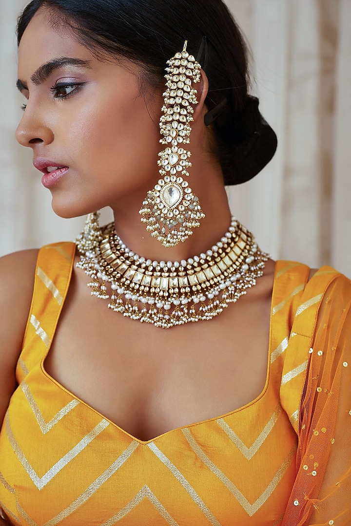 Mustard Zardosi Embroidered Wedding Lehenga Set by Shyam Narayan Prasad at Pernia's Pop Up Shop