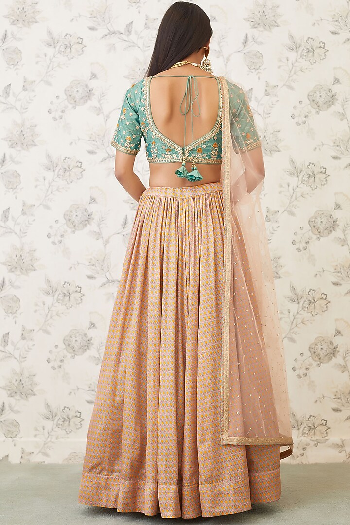 Green & Beige Embroidered Wedding Lehenga Set by Shyam Narayan Prasad at Pernia's Pop Up Shop