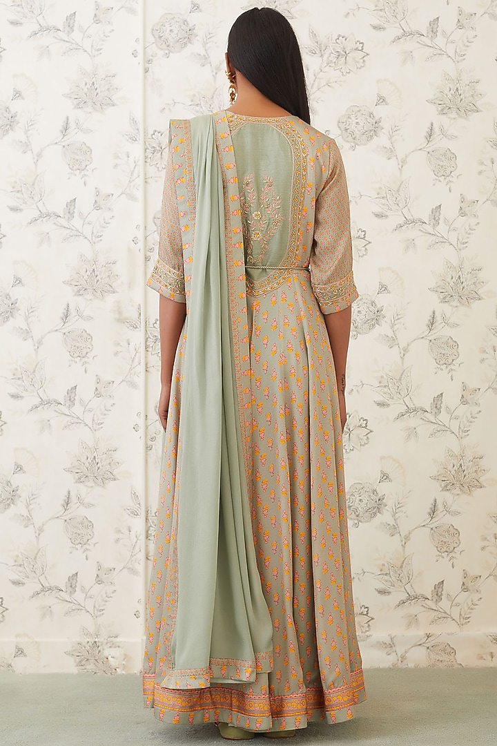 Light Olive Green Embroidered Wedding Anarkali Set by Shyam Narayan Prasad at Pernia's Pop Up Shop