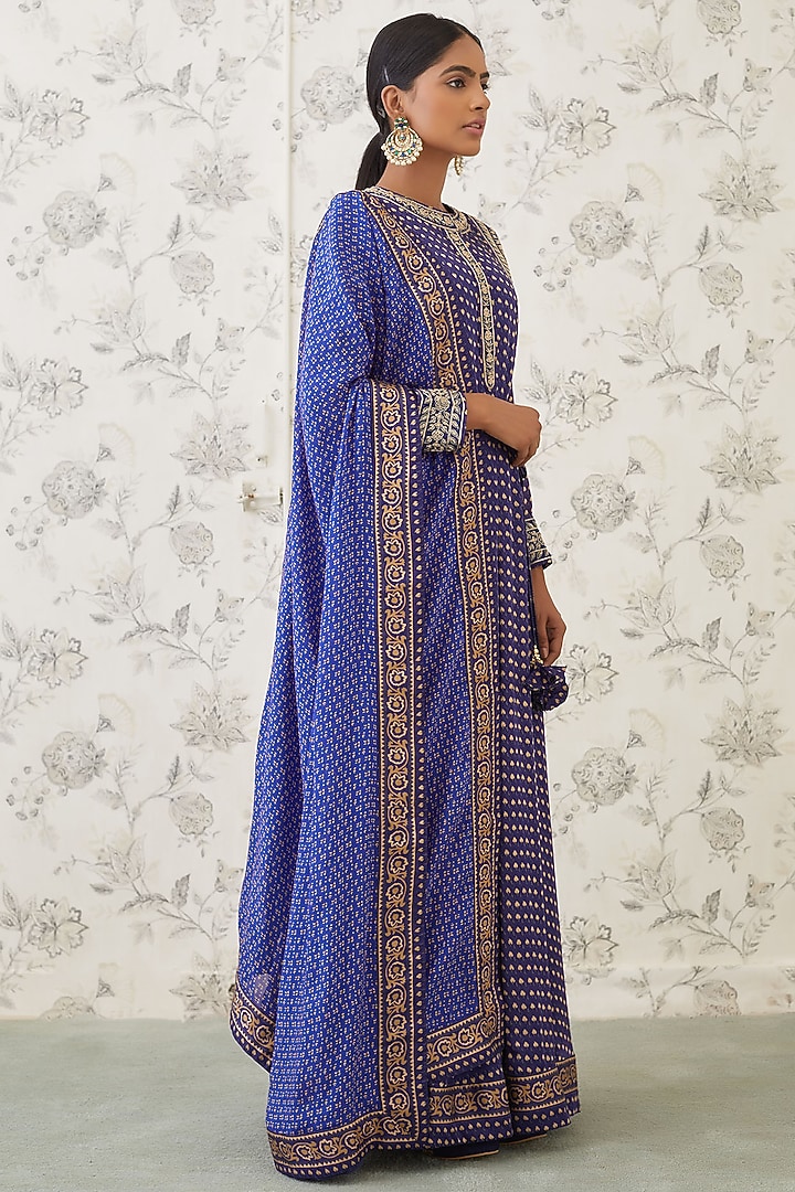 Blue Embroidered & Printed Party Wear Anarkali Set by Shyam Narayan Prasad at Pernia's Pop Up Shop