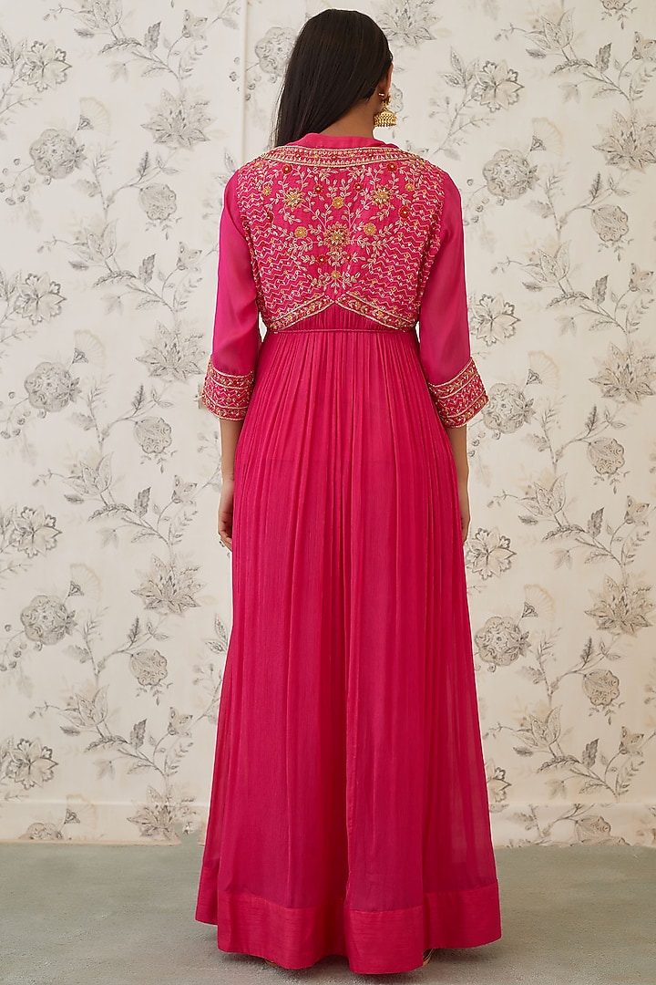 Hot Pink Embroidered Angrakha Kurta Set by Shyam Narayan Prasad at Pernia's Pop Up Shop