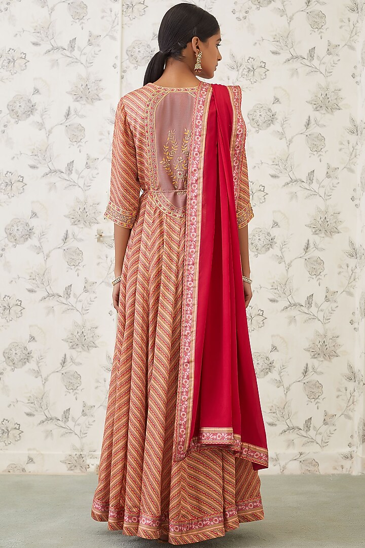 Rust Orange & Red Embroidered Wedding Anarkali Set by Shyam Narayan Prasad at Pernia's Pop Up Shop