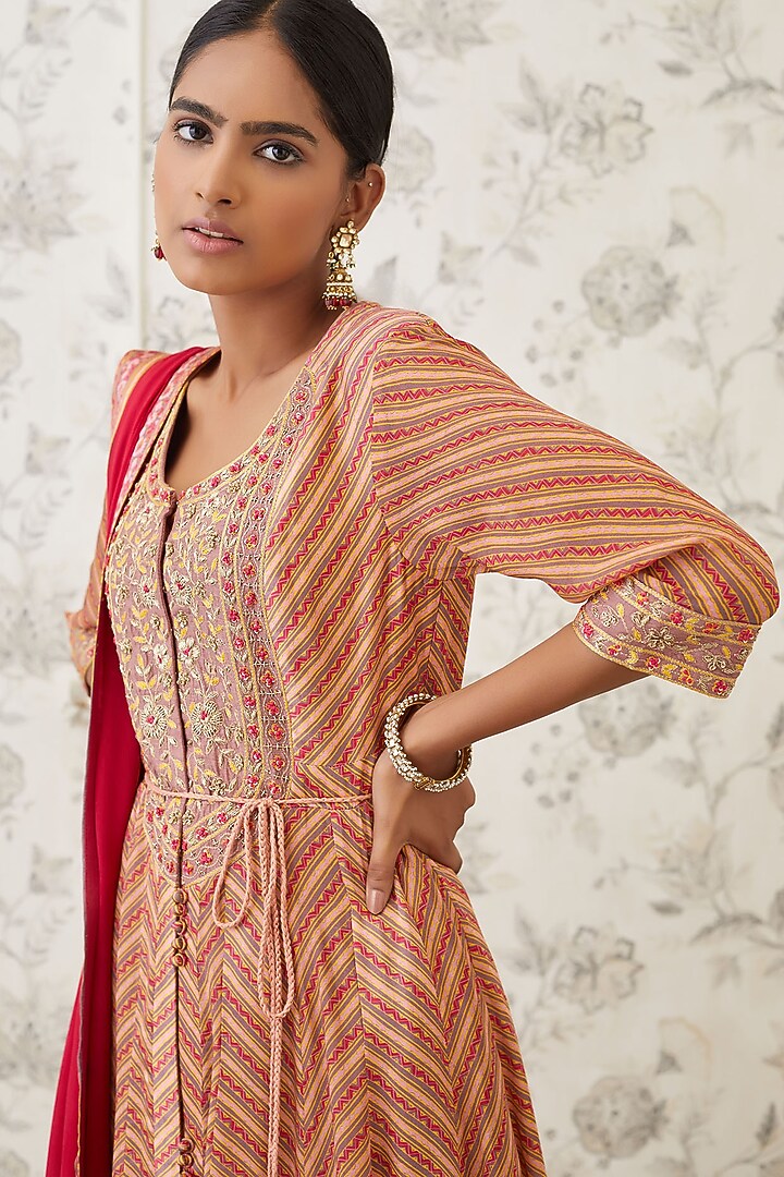 Rust Orange & Red Embroidered Wedding Anarkali Set by Shyam Narayan Prasad at Pernia's Pop Up Shop