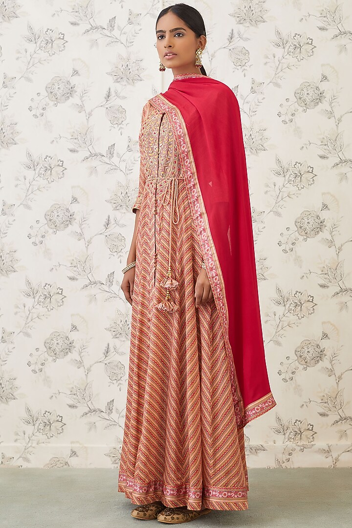 Rust Orange & Red Embroidered Wedding Anarkali Set by Shyam Narayan Prasad at Pernia's Pop Up Shop