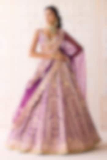 Royal Purple Raw Silk Gota & Thread Embroidered Wedding Lehenga Set by Shyam Narayan Prasad at Pernia's Pop Up Shop