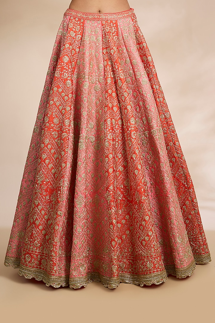 Peach Pink Raw Silk & Organza Wedding Lehenga Set by Shyam Narayan Prasad at Pernia's Pop Up Shop
