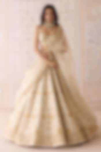 Ivory Raw Silk Applique Embroidered Wedding Lehenga Set by Shyam Narayan Prasad at Pernia's Pop Up Shop