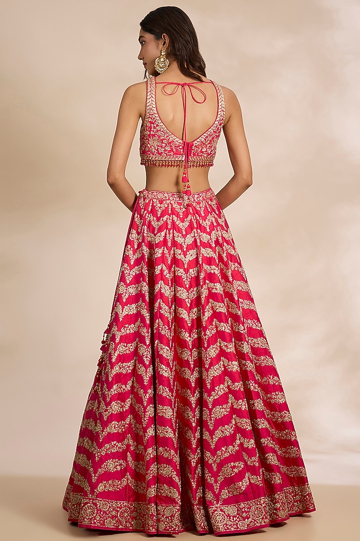 Hibiscus Pink Raw Silk & Organza Wedding Lehenga Set by Shyam Narayan Prasad at Pernia's Pop Up Shop