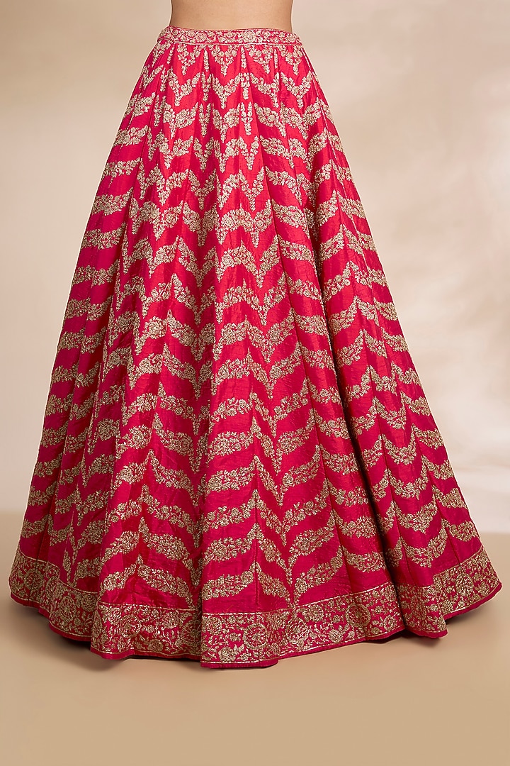 Hibiscus Pink Raw Silk & Organza Wedding Lehenga Set by Shyam Narayan Prasad at Pernia's Pop Up Shop