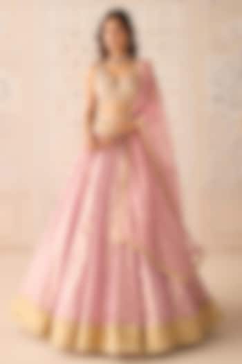 Blush Pink Tissue Organza Brocade Zardosi Embroidered Wedding Lehenga Set by Shyam Narayan Prasad at Pernia's Pop Up Shop