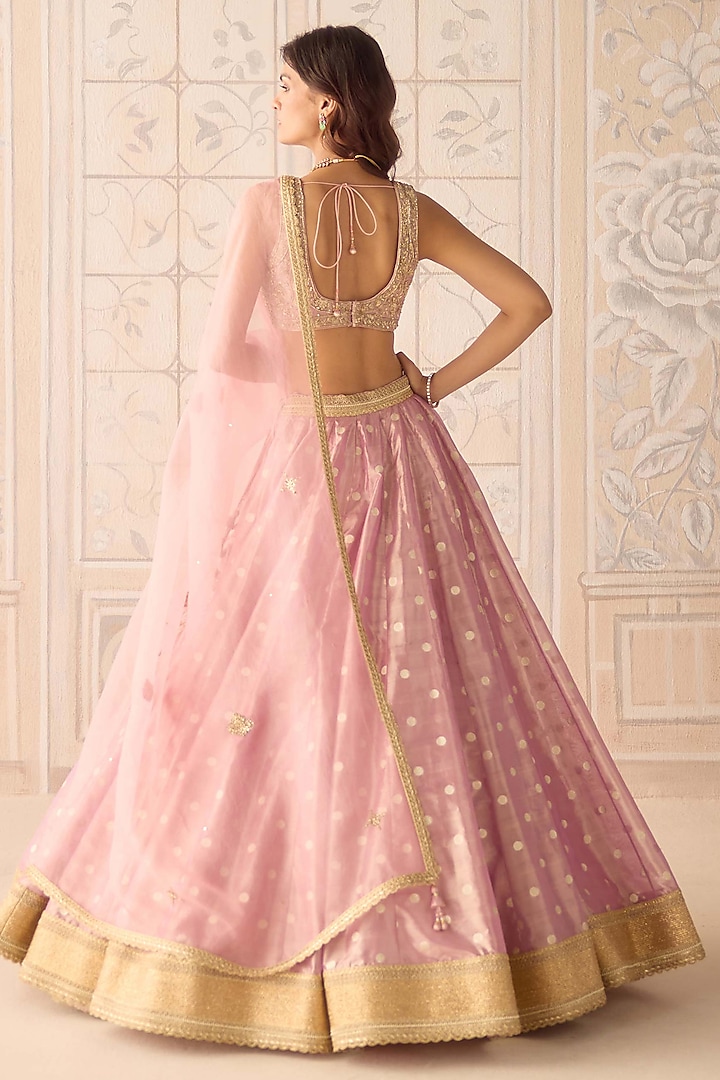 Blush Pink Tissue Organza Brocade Zardosi Embroidered Wedding Lehenga Set by Shyam Narayan Prasad at Pernia's Pop Up Shop