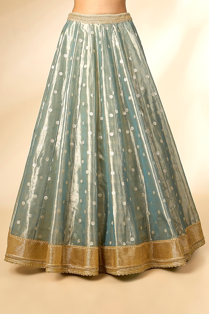Smoke Green Organza Tissue Brocade Wedding Lehenga Set by Shyam Narayan Prasad at Pernia's Pop Up Shop