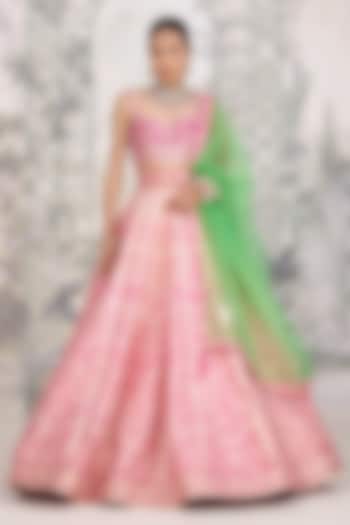 Pink Shaded Raw Silk Gota Embroidered Wedding Lehenga Set by Shyam Narayan Prasad at Pernia's Pop Up Shop