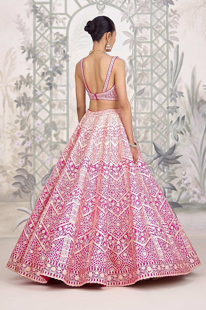 Pink Shaded Raw Silk Gota Embroidered Wedding Lehenga Set by Shyam Narayan Prasad at Pernia's Pop Up Shop