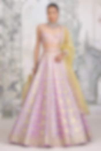 Lavender Raw Silk Applique Thread Embroidered Wedding Lehenga Set by Shyam Narayan Prasad at Pernia's Pop Up Shop