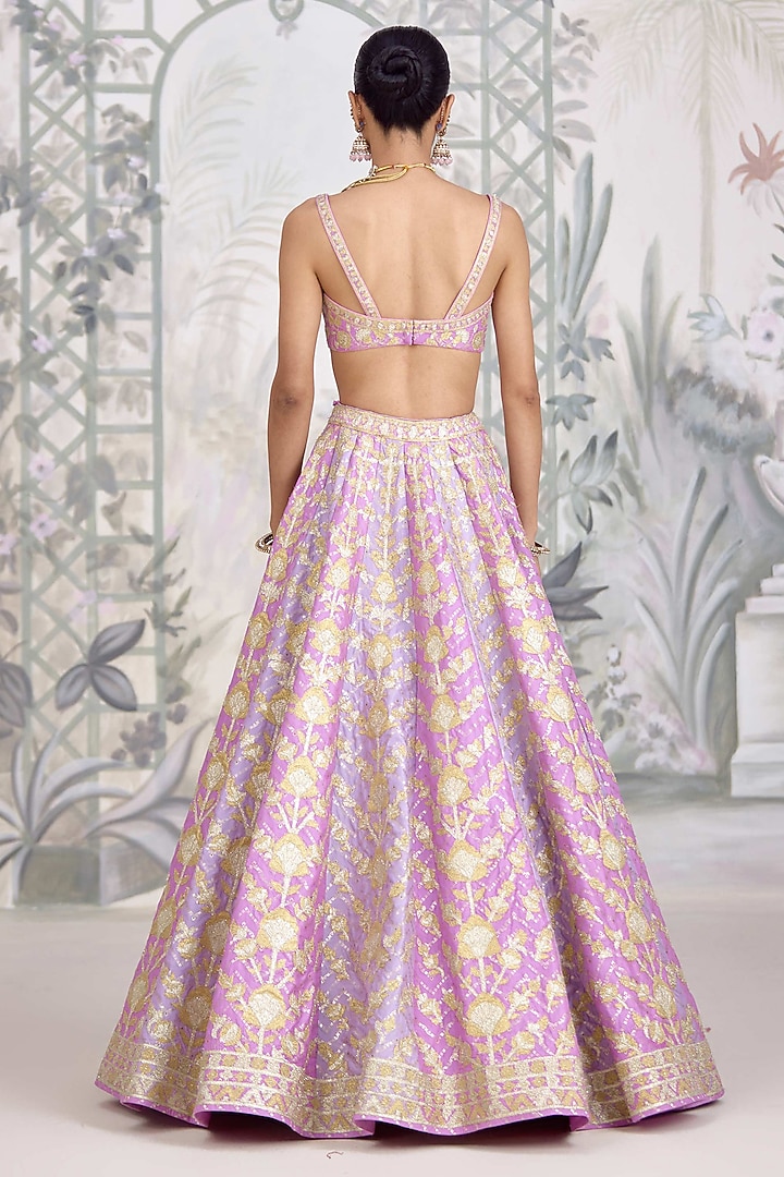 Lavender Raw Silk Applique Thread Embroidered Wedding Lehenga Set by Shyam Narayan Prasad at Pernia's Pop Up Shop
