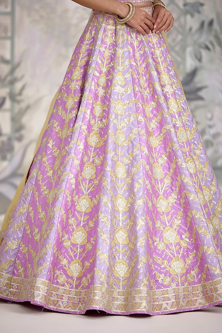 Lavender Raw Silk Applique Thread Embroidered Wedding Lehenga Set by Shyam Narayan Prasad at Pernia's Pop Up Shop