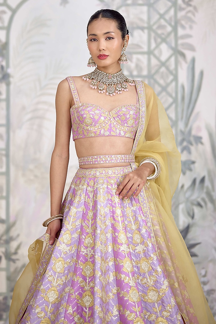 Lavender Raw Silk Applique Thread Embroidered Wedding Lehenga Set by Shyam Narayan Prasad at Pernia's Pop Up Shop