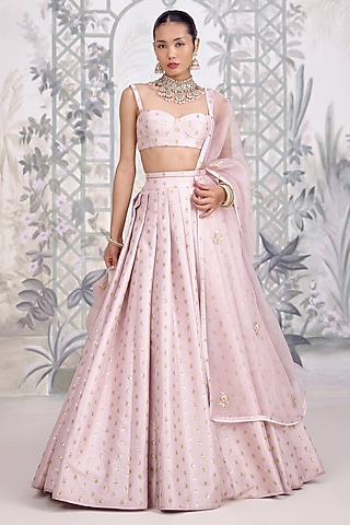 Lavender Mist Banarasi Silk Brocade Pleated Lehenga Set by Shyam Narayan Prasad